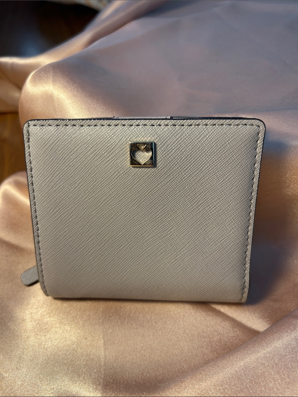 kate spade Light Gray/ taupe Bifold Wallet w/ spade accent